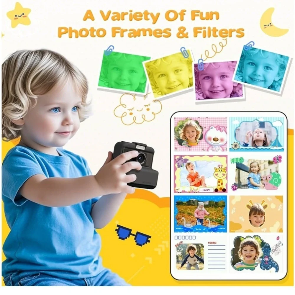 CAMCLID Kids Camera Instant Print, 3,0 Inch/48MP Instant Camera for Kids(Black)